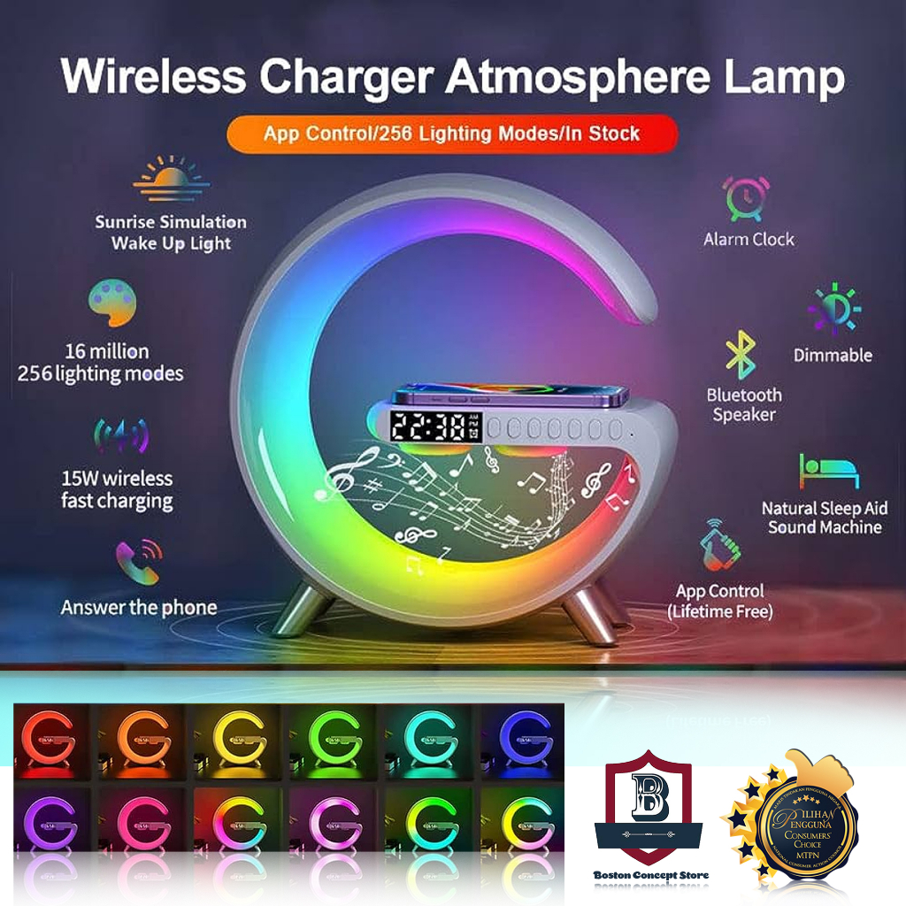 RGB LED Atmosphere Table Lamp + Smart Speaker + Wireless Charger