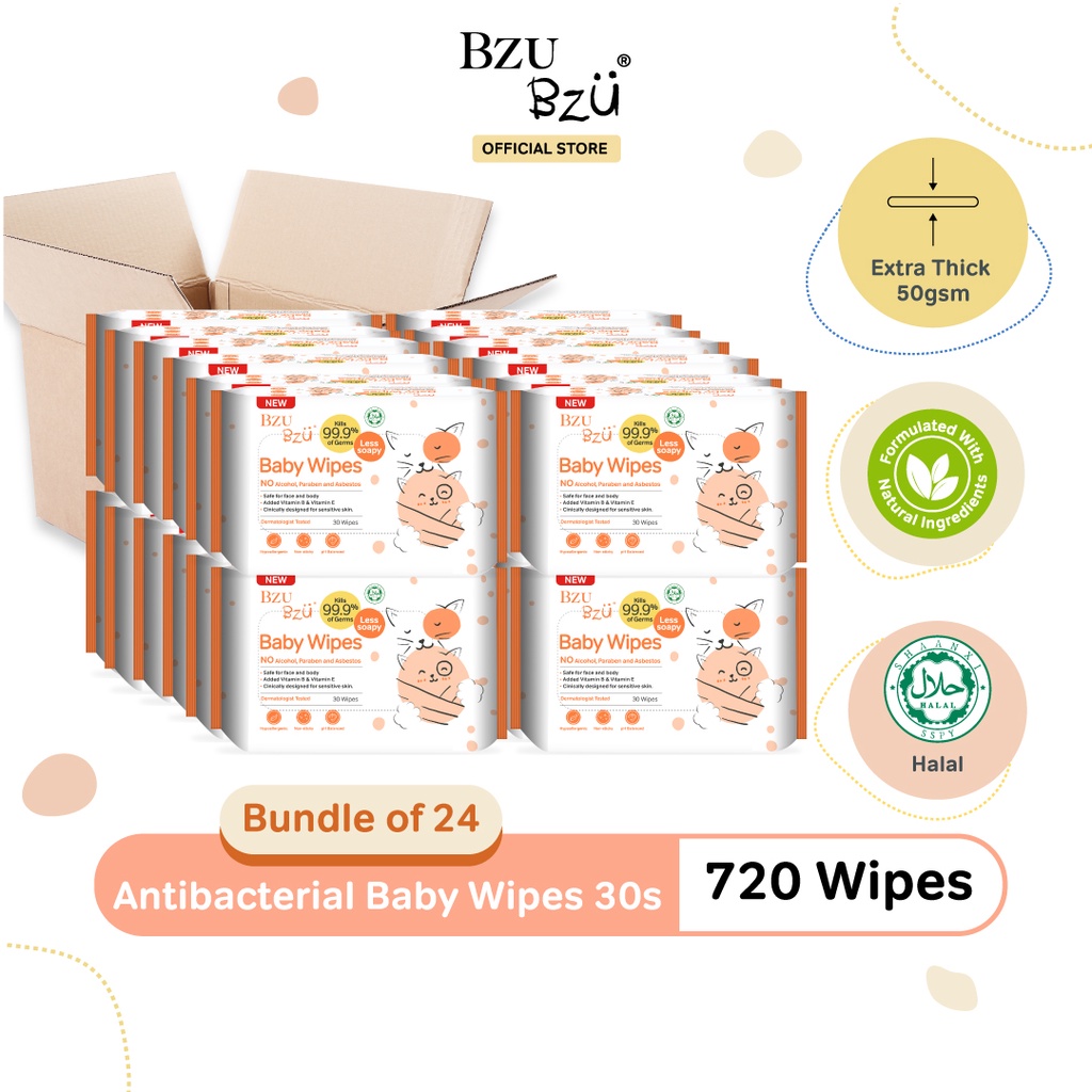 BZU BZU Anti Bacterial Baby Wipes (30 Pcs x 24)