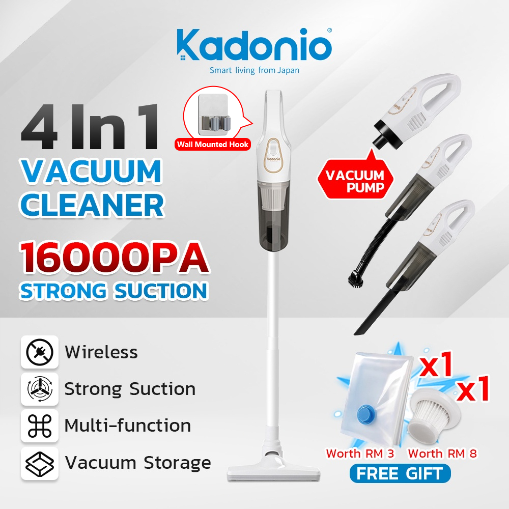 KADONIO Cordless Vacuum Cleaner 4 in 1 Wireless Vaccum Portable Vacum Rumah 吸尘机 16000PA Suction Vakum For House Car KC-VC96 VC97