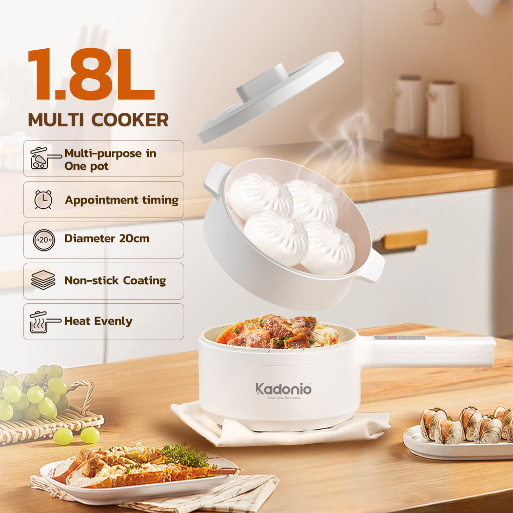 KADONIO 電煮鍋 Multifunction Electric Smart Cooking Pot Multi Cooker with Steamer Rice Cooker Non Stick Pan for Home Office