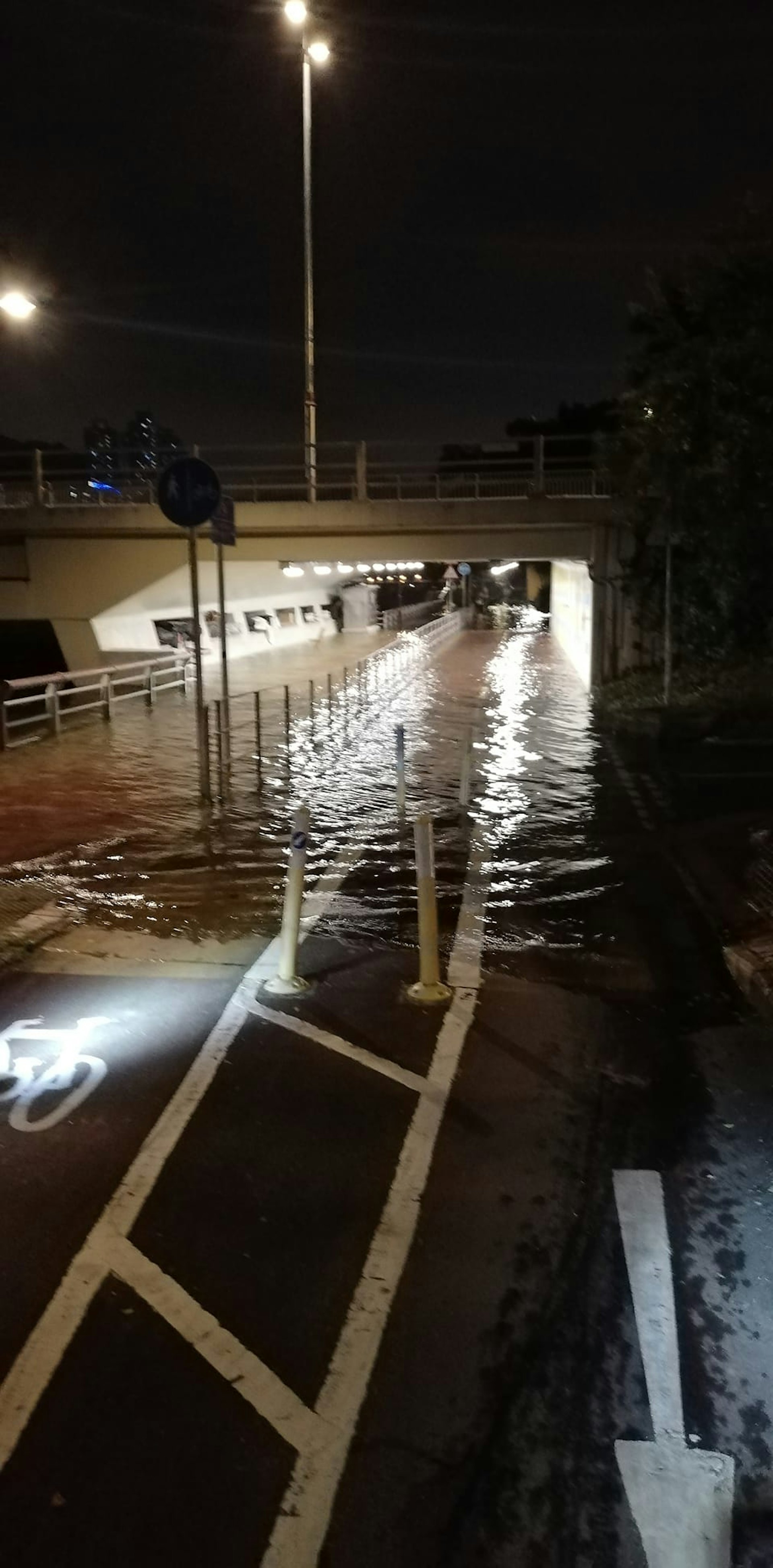 沙田城門河泛濫！單車徑瞬間被淹沒