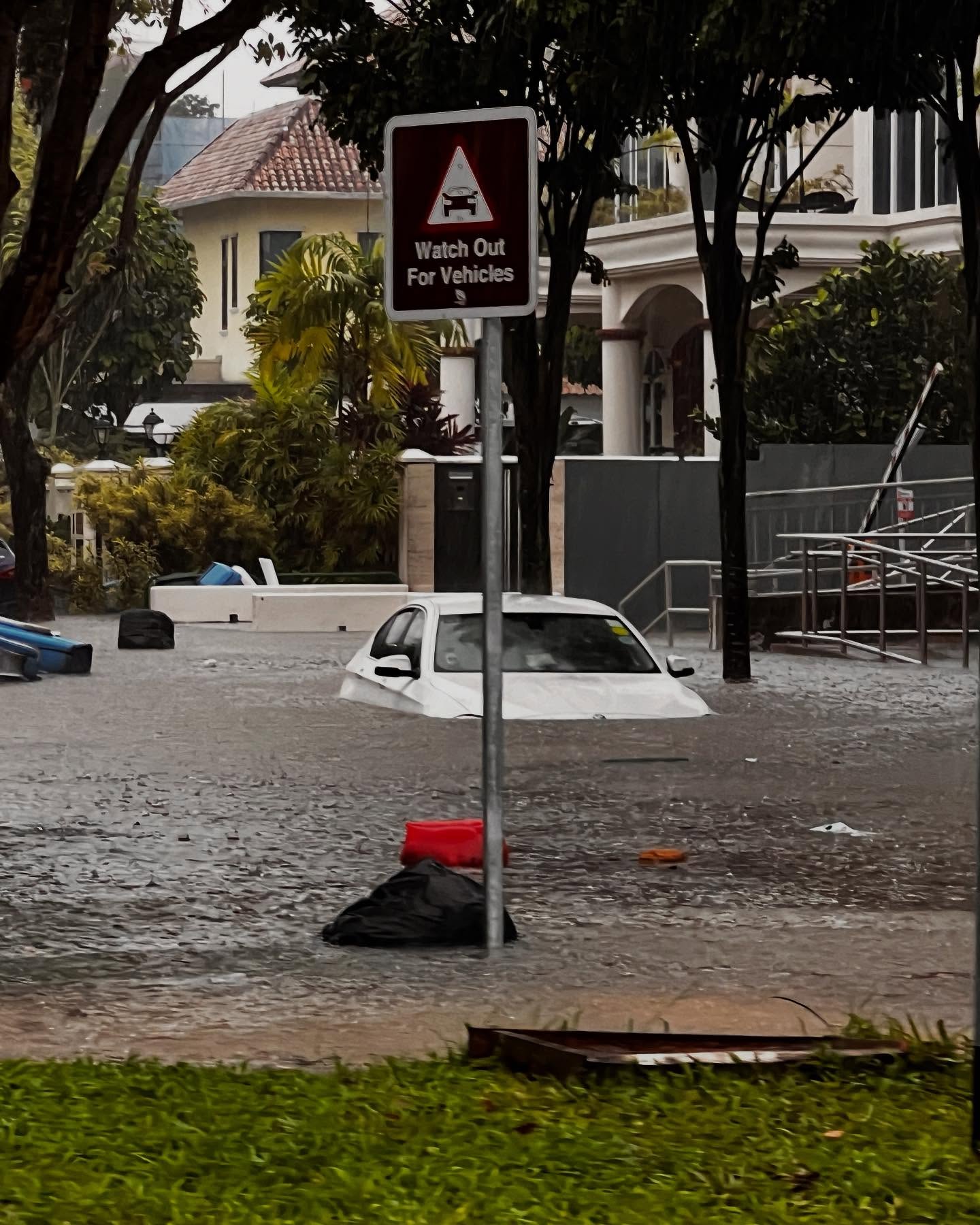 新加坡暴雨成災，徐若瑄車內受困